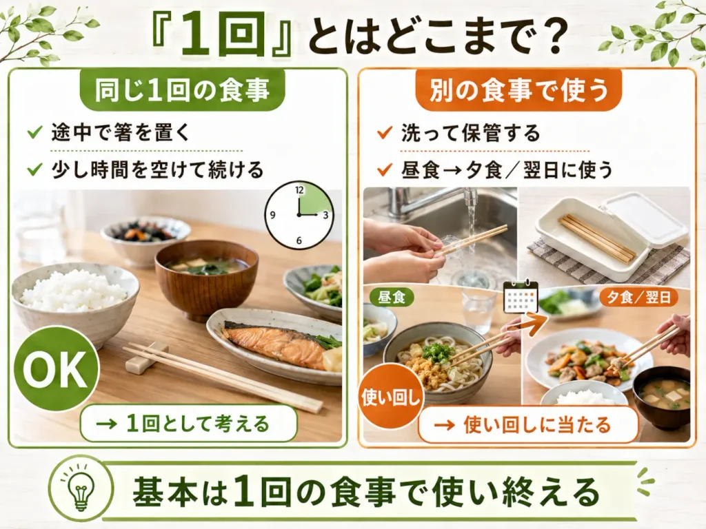 割り箸の「1回」の範囲を、同じ食事と別の食事で比較した図