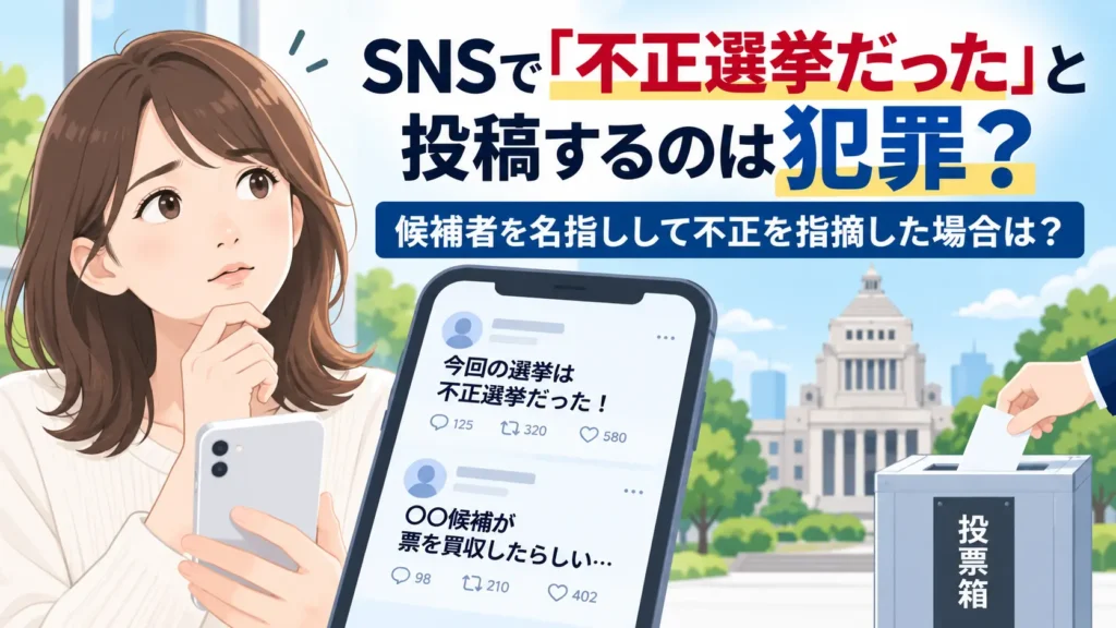 SNSで「不正選挙だった」と投稿する法的リスクを解説する記事のサムネイル